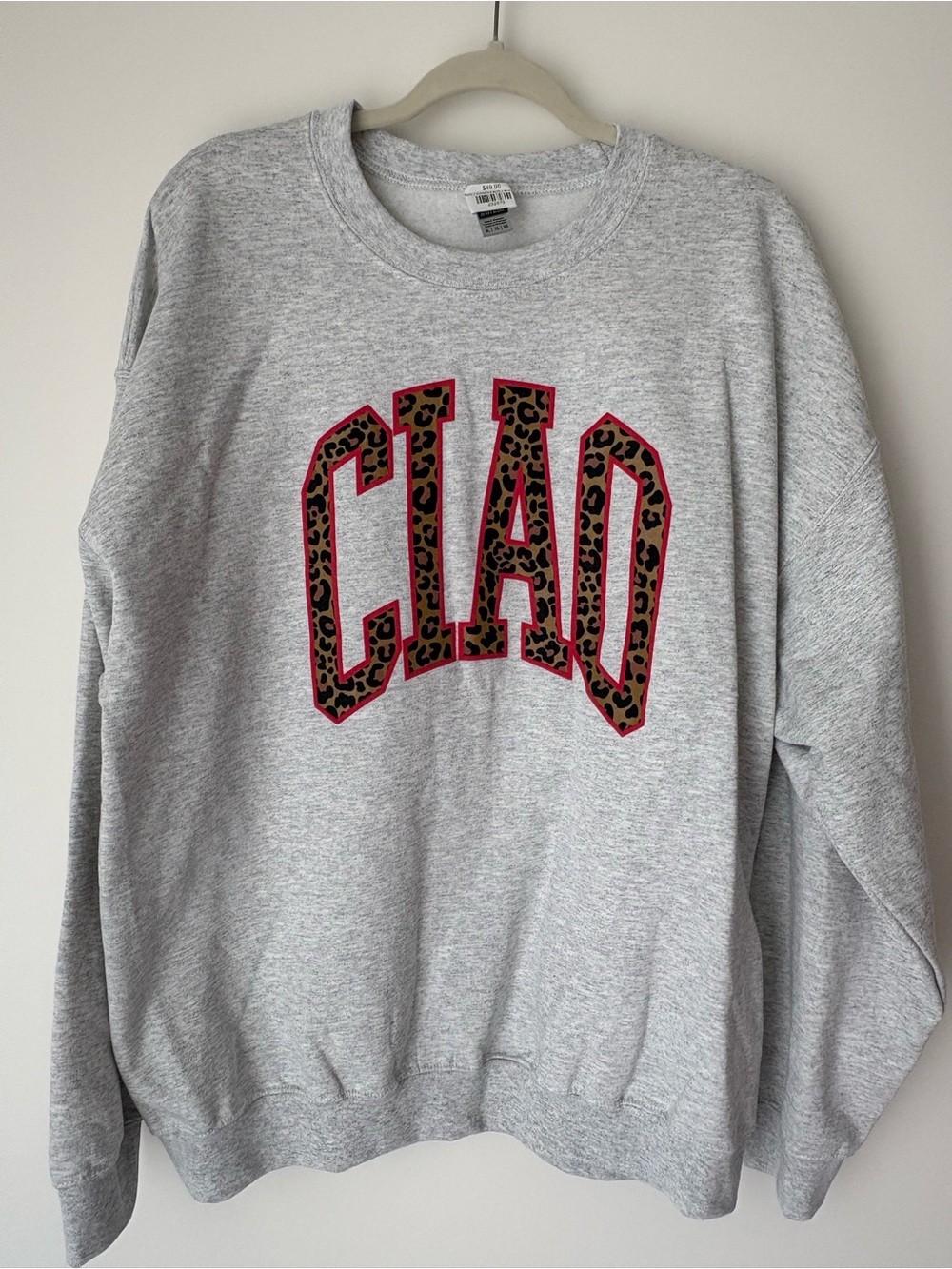 Gray CIAO Leopard-Print Logo Crewneck Oversized Sweatshirt